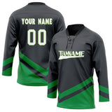 Custom Unisex Gray & Kelly Green Pattern Hockey Jersey