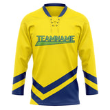 Custom Unisex Yellow & Navy Pattern Hockey Jersey