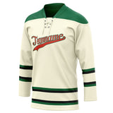 Custom Unisex White & Kelly Green Pattern Hockey Jersey