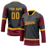 Custom Unisex Black & Crimson Pattern Hockey Jersey