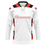 Custom Unisex White & Red Pattern Hockey Jersey