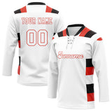 Custom Unisex White & Red Pattern Hockey Jersey