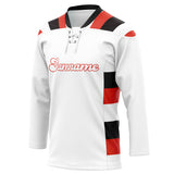 Custom Unisex White & Red Pattern Hockey Jersey