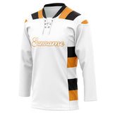 Custom Unisex White & Gold Pattern Hockey Jersey