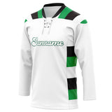 Custom Unisex White & Green Pattern Hockey Jersey