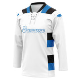 Custom Unisex White & Blue Pattern Hockey Jersey