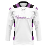 Custom Unisex White & Purple Pattern Hockey Jersey