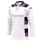 Custom Unisex White & Purple Pattern Hockey Jersey