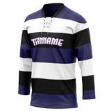 Custom Unisex Navy & White Pattern Hockey Jersey