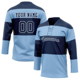 Custom Unisex Navy & Light Blue Pattern Hockey Jersey