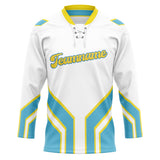 Custom Unisex White & Light Blue Pattern Hockey Jersey