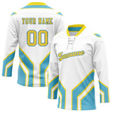 Custom Unisex White & Light Blue Pattern Hockey Jersey