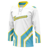 Custom Unisex White & Light Blue Pattern Hockey Jersey