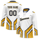 Custom Unisex White & Yellow Pattern Hockey Jersey