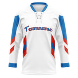 Custom Unisex White & Blue Pattern Hockey Jersey