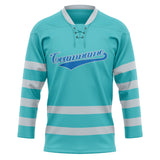 Custom Unisex Teal & Light Blue Pattern Hockey Jersey