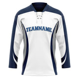 Custom Unisex White & Navy Pattern Hockey Jersey