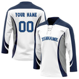 Custom Unisex White & Navy Pattern Hockey Jersey