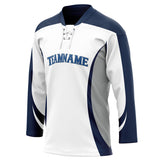 Custom Unisex White & Navy Pattern Hockey Jersey