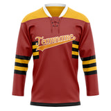 Custom Unisex Crimson & Yellow Pattern Hockey Jersey