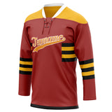 Custom Unisex Crimson & Yellow Pattern Hockey Jersey