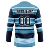 Custom Unisex Light Blue & Navy Pattern Hockey Jersey