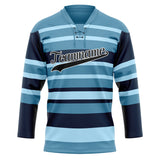 Custom Unisex Light Blue & Navy Pattern Hockey Jersey