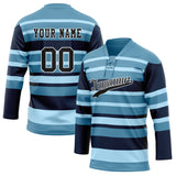 Custom Unisex Light Blue & Navy Pattern Hockey Jersey