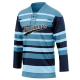 Custom Unisex Light Blue & Navy Pattern Hockey Jersey