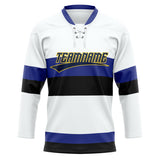 Custom Unisex White & Royal Pattern Hockey Jersey