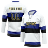 Custom Unisex White & Royal Pattern Hockey Jersey