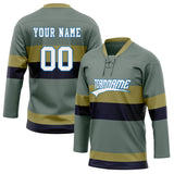 Custom Unisex Gray & Oliv Pattern Hockey Jersey