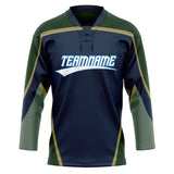 Custom Unisex Navy & Green Pattern Hockey Jersey