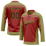 Custom Unisex Red & Oliv Pattern Hockey Jersey