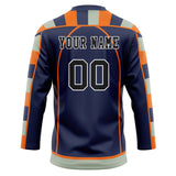 Custom Unisex Navy & Orange Pattern Hockey Jersey