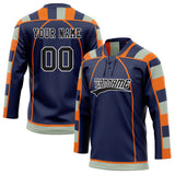 Custom Unisex Navy & Orange Pattern Hockey Jersey