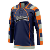 Custom Unisex Navy & Orange Pattern Hockey Jersey