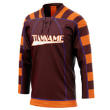 Custom Unisex Crimson & Orange Pattern Hockey Jersey