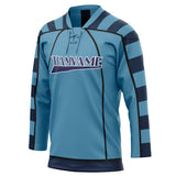 Custom Unisex Light Blue & Navy Pattern Hockey Jersey