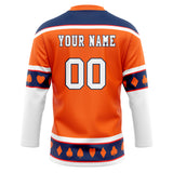 Custom Unisex Orange & Navy Pattern Hockey Jersey