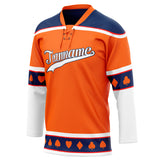 Custom Unisex Orange & Navy Pattern Hockey Jersey