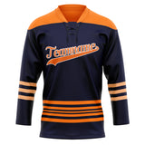 Custom Unisex Navy & Orange Pattern Hockey Jersey