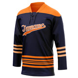 Custom Unisex Navy & Orange Pattern Hockey Jersey