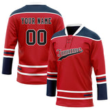 Custom Unisex Red & Navy Pattern Hockey Jersey