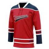 Custom Unisex Red & Navy Pattern Hockey Jersey