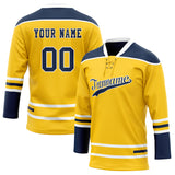 Custom Unisex Yellow & Navy Pattern Hockey Jersey