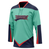 Custom Unisex Teal & Navy Pattern Hockey Jersey