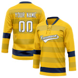 Custom Unisex Yellow & Navy Pattern Hockey Jersey