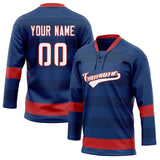 Custom Unisex Navy & Red Pattern Hockey Jersey