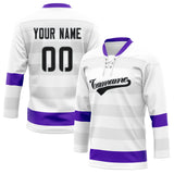 Custom Unisex White & Purple Pattern Hockey Jersey